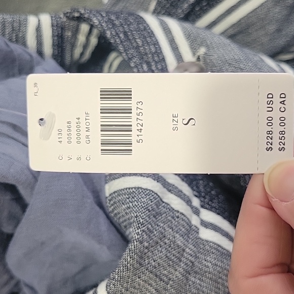 The Odells Anthropologie Women's NWT striped grey blue dress Size S boho summer - Picture 6 of 9